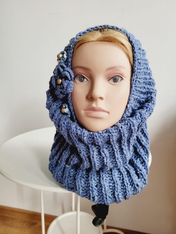Handmade merino wool hooded scarf Merino Wool Handmade Hooded Scarf Soft and Warm main image 4