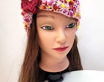 Knit Headband with Crochet Flower: Women's Ear Warmer