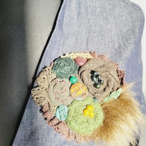 Brown green handmade textile brooch &quot;Nature&quot;