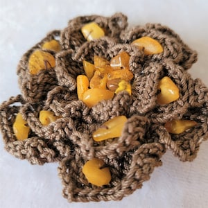 Brown crochet handmade brooch &quot;Amber dream&quot;,  Boho accessories, Gift idea