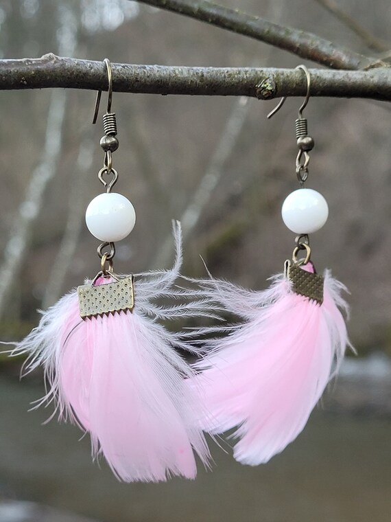 Pink Feather Dangle Earrings Amazon.com: Pink Feather Flamingo Statement Dangle Drop  main image 4