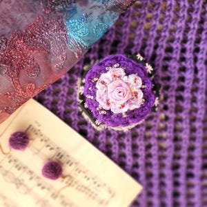 Handmade Crochet Flower Brooch: Violet Palette Pin