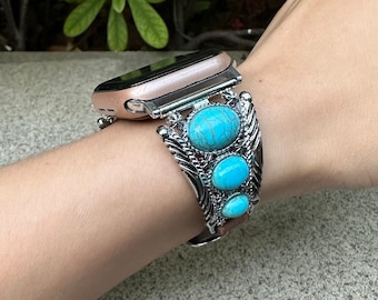 Turquoise Watch Band, Turquoise Boho Ethnic Antique Jewelry Bracelet for iWatch, Compatible for Apple Watch, Christmas Gift, Gift for Her