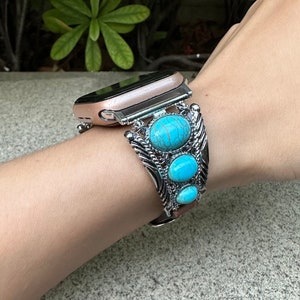 Sterling silver and turquoise apple watch band top