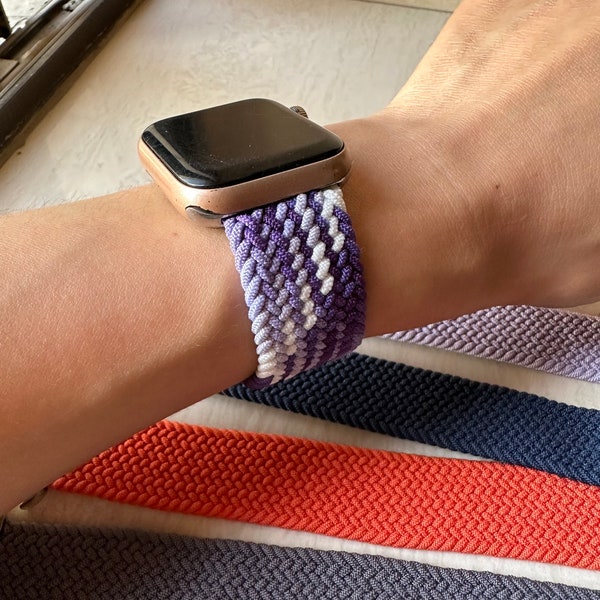 Elastic Braided Watch Band-Braided Solo Loop for Apple Watch Band 38/40/41/42/44/45/49mm-Nylon Stretch Apple Band-Handmade Stretchy Elastic