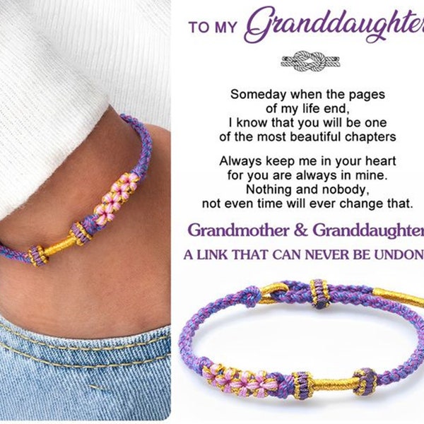 To My Granddaughter-DIY Bracelet-Ethnic Style Hand Rub Cotton String Bracelet-The Bond of Heart Peach Blossom Knot Bracelet-Birthday Gift