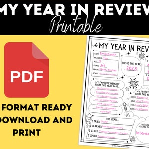 My Year in Review Printable | New Years Worksheet | Printable Activity ...