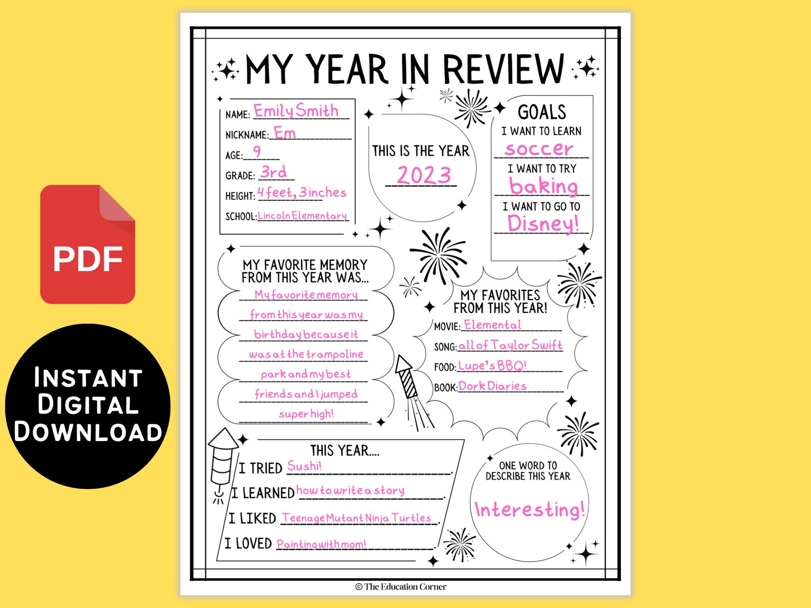 My Year in Review Printable New Years Worksheet Printable Activity