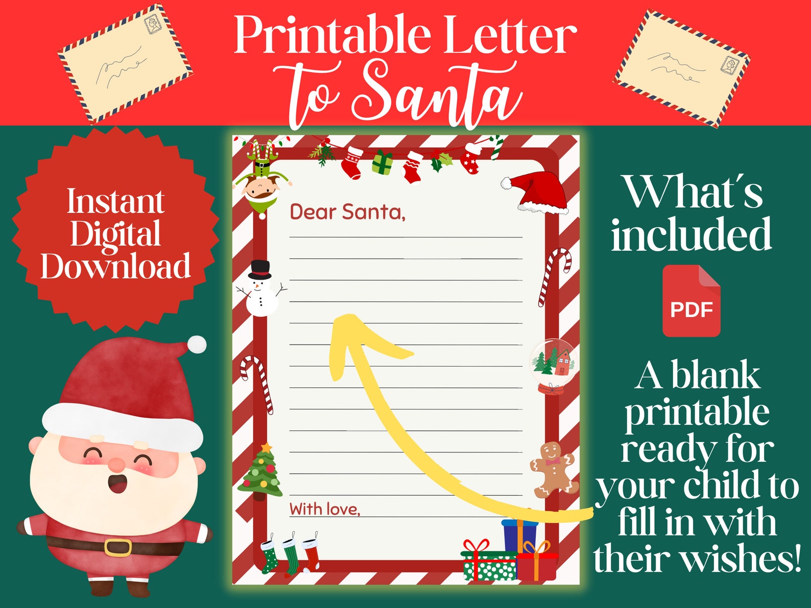 Dear Santa Format Printable Letter to Santa, Dear Santa Letter, Template, Ready-to-print ...