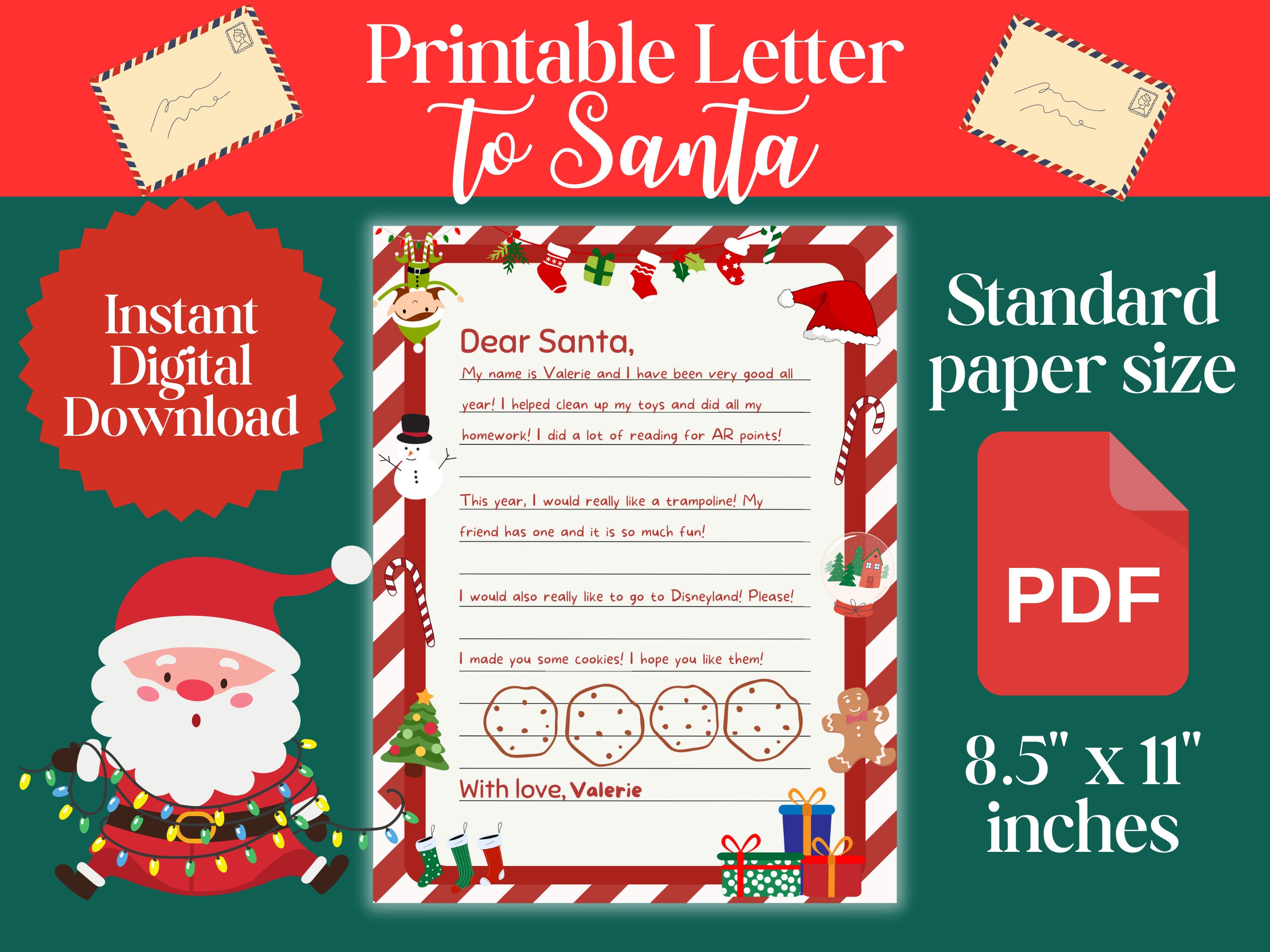 Dear Santa Format Printable Letter to Santa, Dear Santa Letter, Template, Ready-to-print ...
