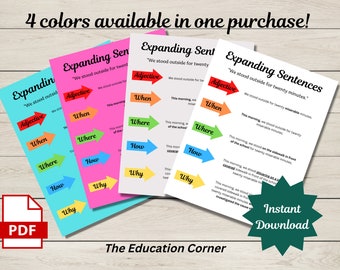 ELA Expanding Sentences Printable Anchor Chart, PDF, PNG, Ready to Print, Instant Download, English Language Arts,  Middle & High school