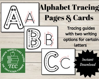 Alfabet Letter Tracing Pagina&#39;s en Kaarten voor Vroeg Leren | Kleuterschool, Basis, ESL, Homeschool | Download en print | Direct downloaden