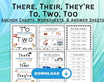 Cuadros de referencia y hojas de trabajo "Su, Allí, Están" y "To, Dos, También" (Descarga PDF)