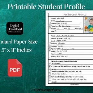 Printable Student Profile Sheet | Instant Download, DIGITAL DOWNLOAD ...
