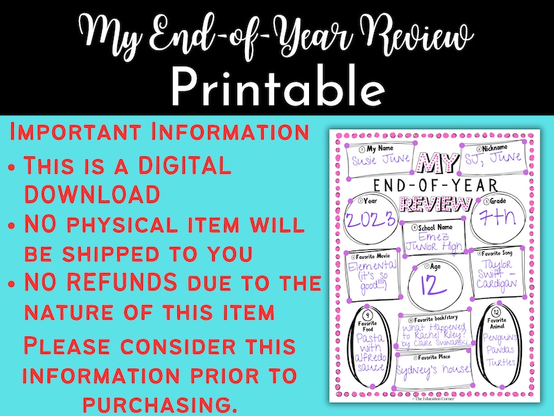My End of year Review Printable Year in Review Worksheet New Year #39 s