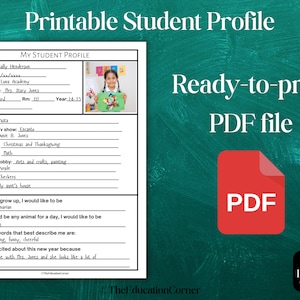 Printable Student Profile Sheet | Instant Download, DIGITAL DOWNLOAD ...