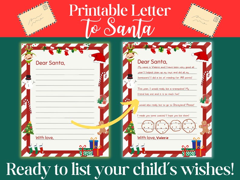 Dear Santa Format Printable Letter to Santa, Dear Santa Letter, Template, Ready-to-print ...