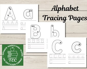 Inktbesparende alfabetletterovertrekpagina&#39;s | Volledige traceringspagina&#39;s voor kleuterschool, basisonderwijs, ESL en thuisschool | Direct downloaden | Afdrukbaar
