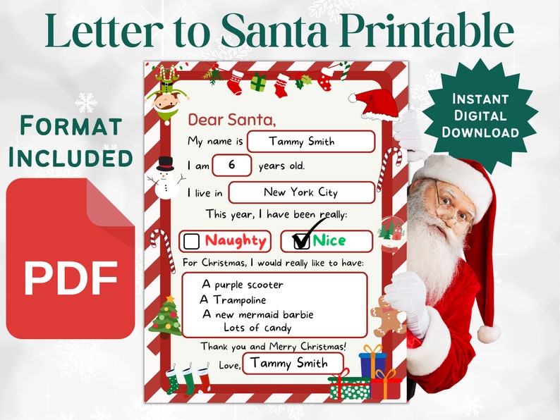Dear Santa Format Letter to Santa Printable, Dear Santa Letter, Christmas Activities ...