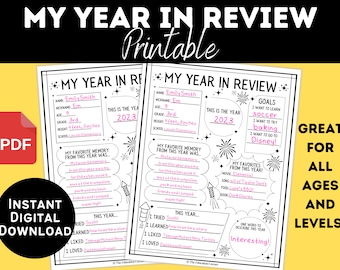 Mijn jaaroverzicht afdrukbaar | Nieuwjaarswerkblad | Afdrukbare activiteit | Direct downloaden | Werkbladen voor kinderen | Schrijfactiviteit | Pdf
