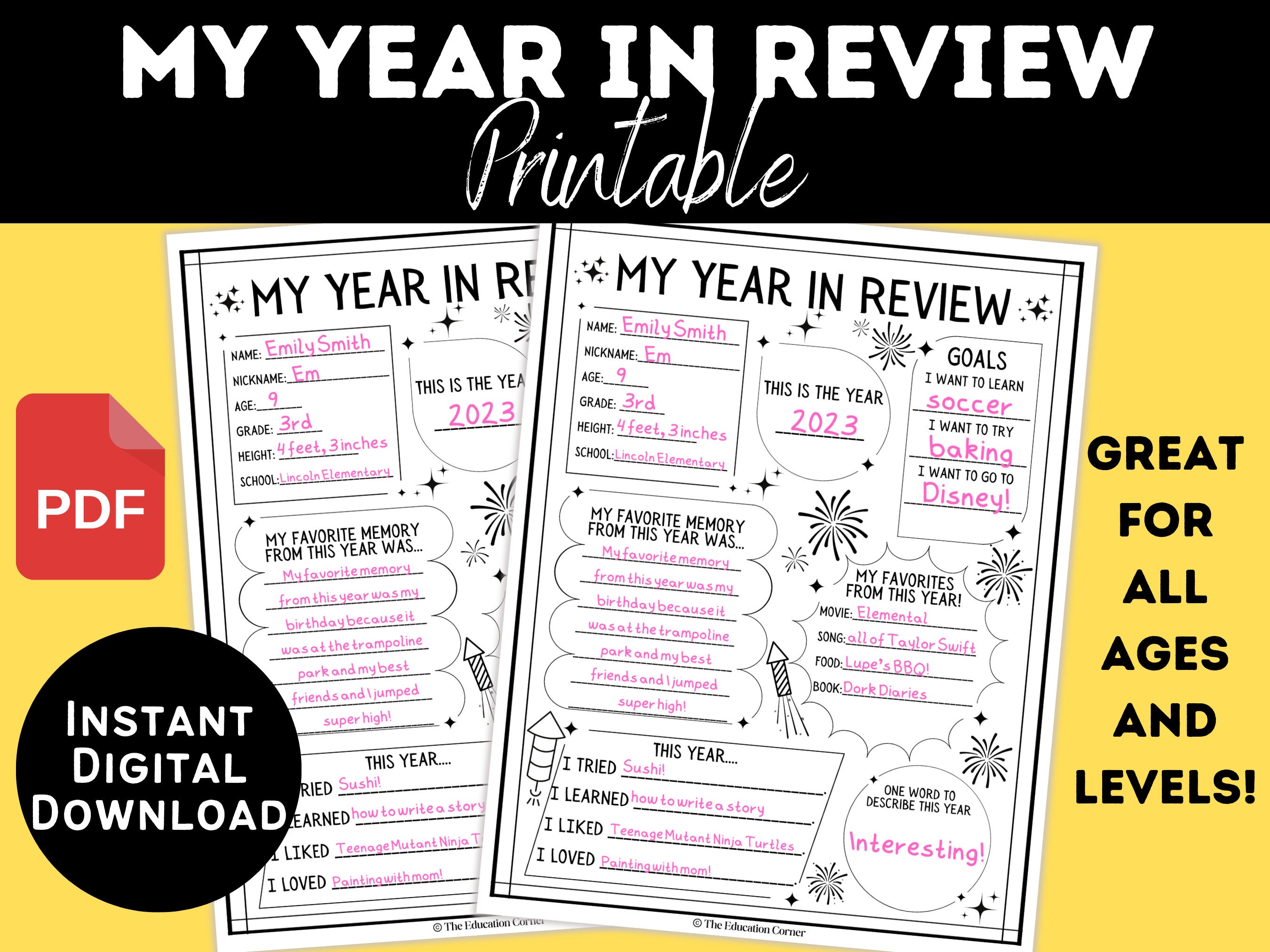 My Year in Review Printable | New Years Worksheet | Printable Activity ...