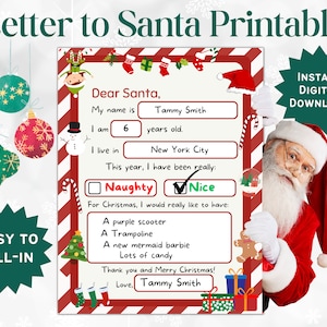 Brief an Santa zum Ausdrucken, Liebesbrief, Weihnachtsaktivitäten, Nordpolpost, Briefvorlage, Weihnachtsausdrucke, Sofort Download