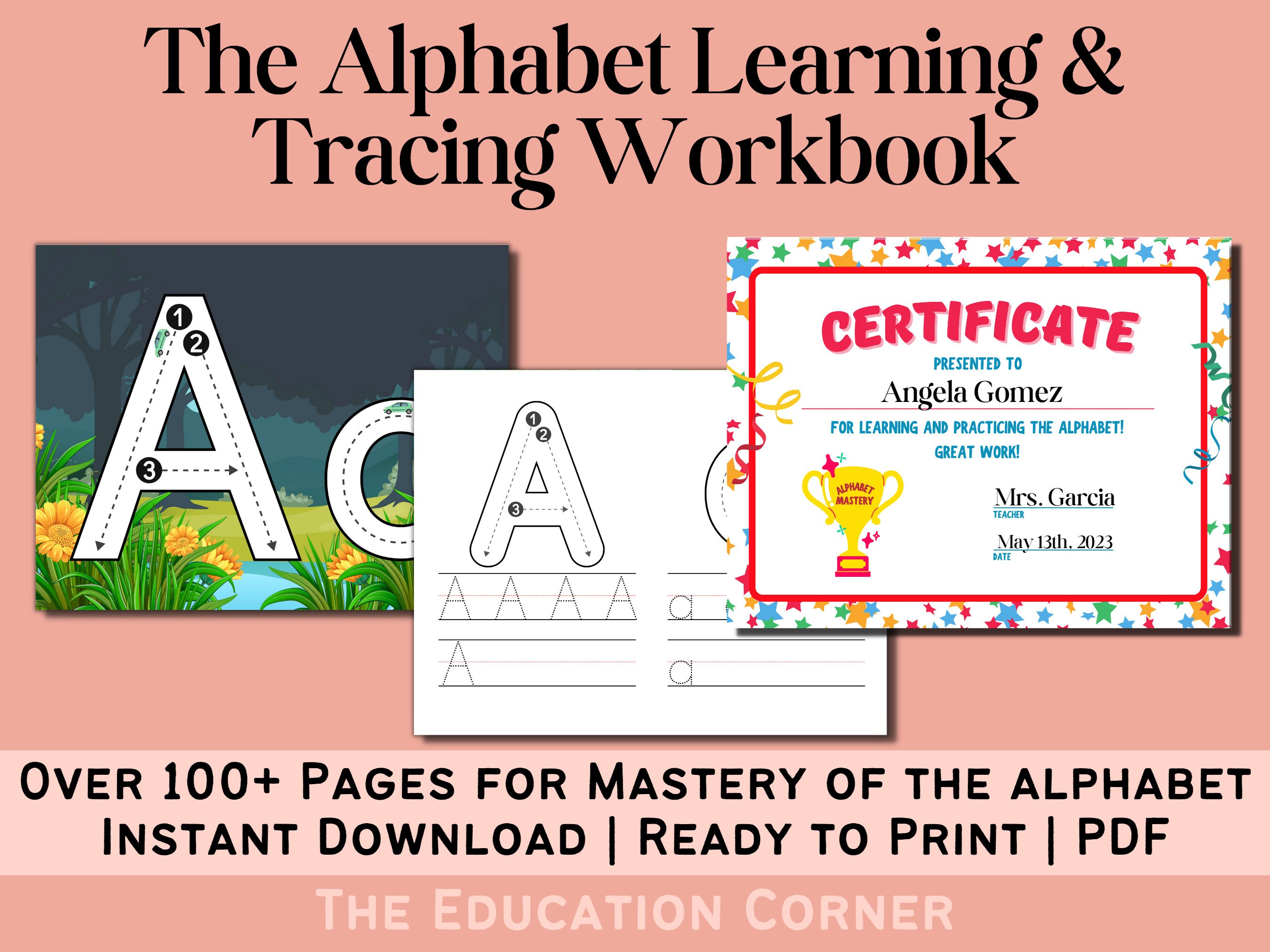 Werkboek voor leren en traceren van alfabetten | ABC-erkenning en praktijk | Direct downloaden | Kleuterschool, basisschool, thuisschool en meer!