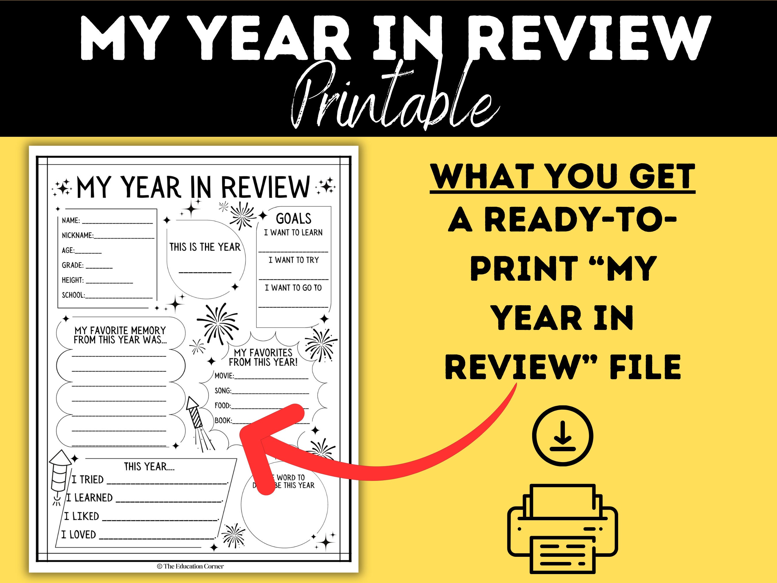 My Year in Review Printable New Years Worksheet Printable Etsy
