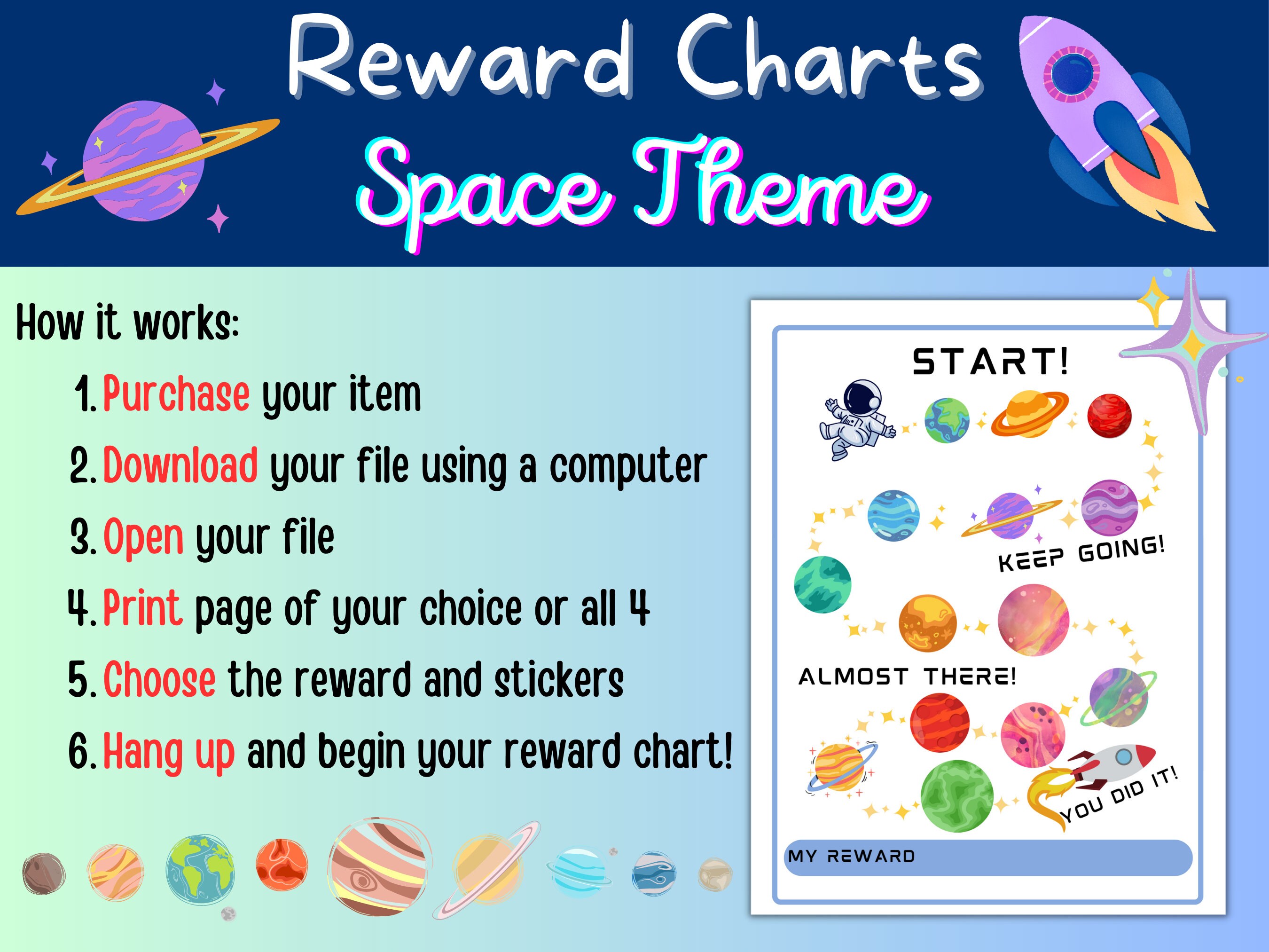 Reward Chart Printable for Kids 4 Versions Space-themed Behavior ...