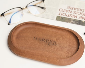 Personalized Sapele Wood Valet Tray, Desk Organizer