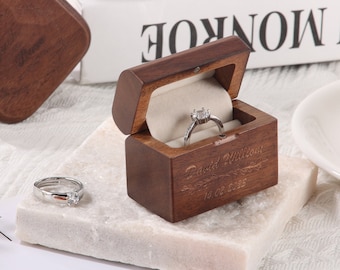 Personalized Proposal Ring Box, Wedding Ring Bearer Box, Engagement Ring Box, Square Ring Box, Single Slot Ring Box Storage