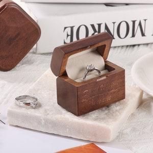 Personalized Proposal Ring Box, Wedding Ring Bearer Box, Engagement Ring Box, Square Ring Box, Single Slot Ring Box Storage