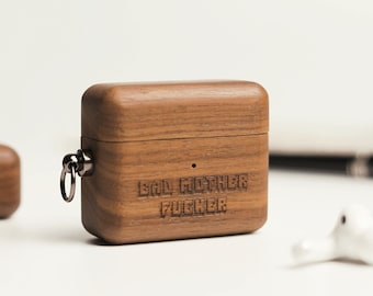 Personalized Wooden AirPods Pro Case, for AirPods 1/2/3/4, Custom EarPods Cover with keychain, QI wireless charging, Gift for Birthday