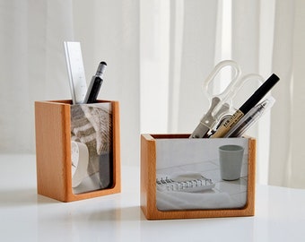 Beech Wood Pen Holder with Photo Frame