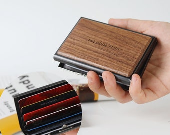 Personalized Card Holder, Wooden Card Case, Minimalist Blocking Card Wallet for Men, Pop-Up/Flip Top Wallet Gift for Him