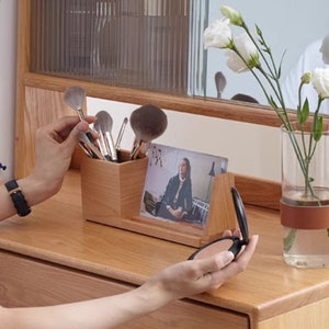 Personalisierter Stifthalter-Fotorahmen, Holz-Schreibtisch-Organizer mit Telefonständer, Bleistiftbecher, individueller Büro-Organizer, Geschenk für Abschlussfeier, Team Bild 2