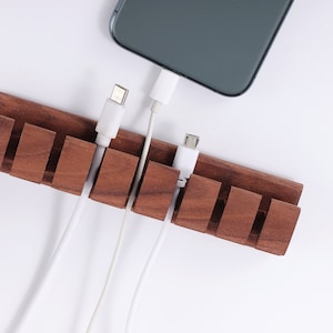 Premium Wooden Cable and Cord Organizer For Desk, Desk Cable Management, Multiple Slots Cable Holder image 5