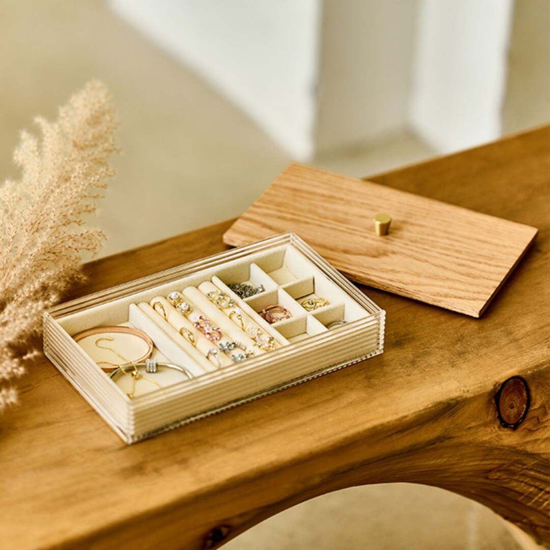 Personalized Jewelry Tray With Lid, Jewelry Organizer Box, Velvet Jewelry Display for Rings