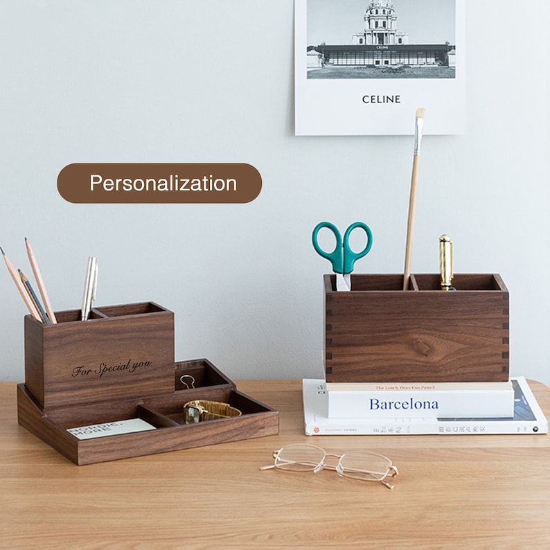 Personalized Premium Walnut Desk Organizer With Etsy