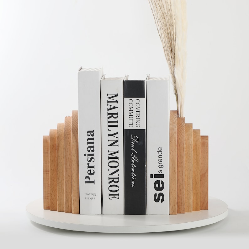 Wooden Bookends for Shelves, Pair of Bookends Stopper, Unique Desk Book ...