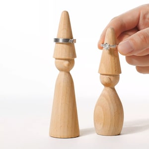 Wood Ring Holder Set of 2, Cute Couple Ring Holder, Wooden Ring Display, Engagement / Wedding Ring Dishes, Anniversary Gift