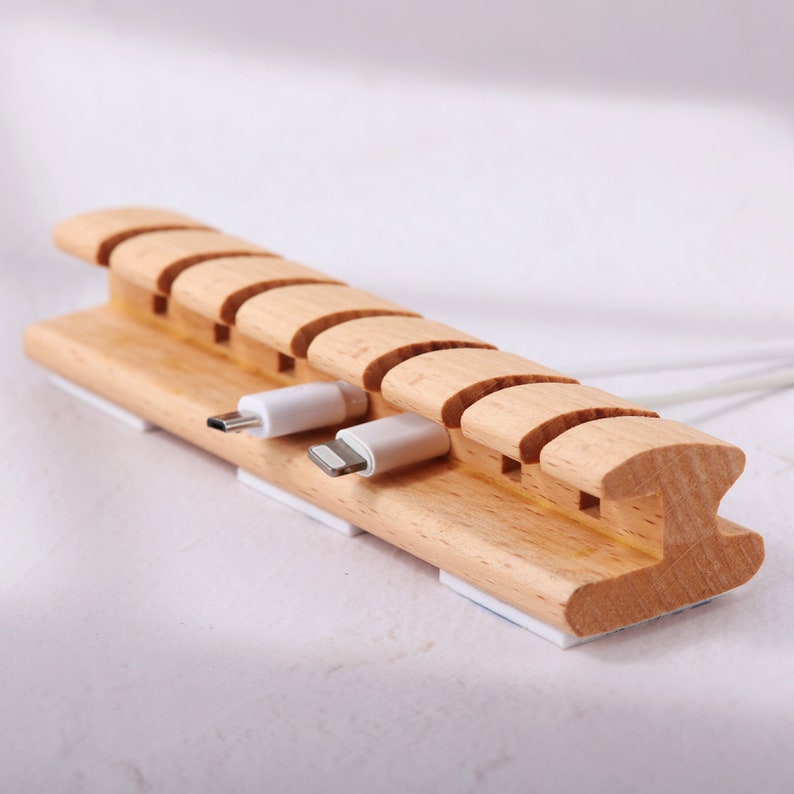 Premium Wooden Cable and Cord Organizer For Desk, Desk Cable Management, Multiple Slots Cable Holder image 7