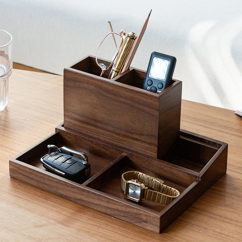 Personalized Premium Walnut Desk Organizer with Multi-Compartments Storage, Desktop Office Organizer for Stationery and Accessories image 4