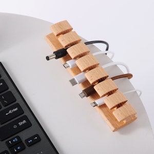 Premium Wooden Cable and Cord Organizer For Desk, Desk Cable Management, Multiple Slots Cable Holder image 3