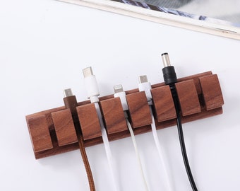 Premium Wooden Cable and Cord Organizer For Desk, Desk Cable Management, Multiple Slots Cable Holder