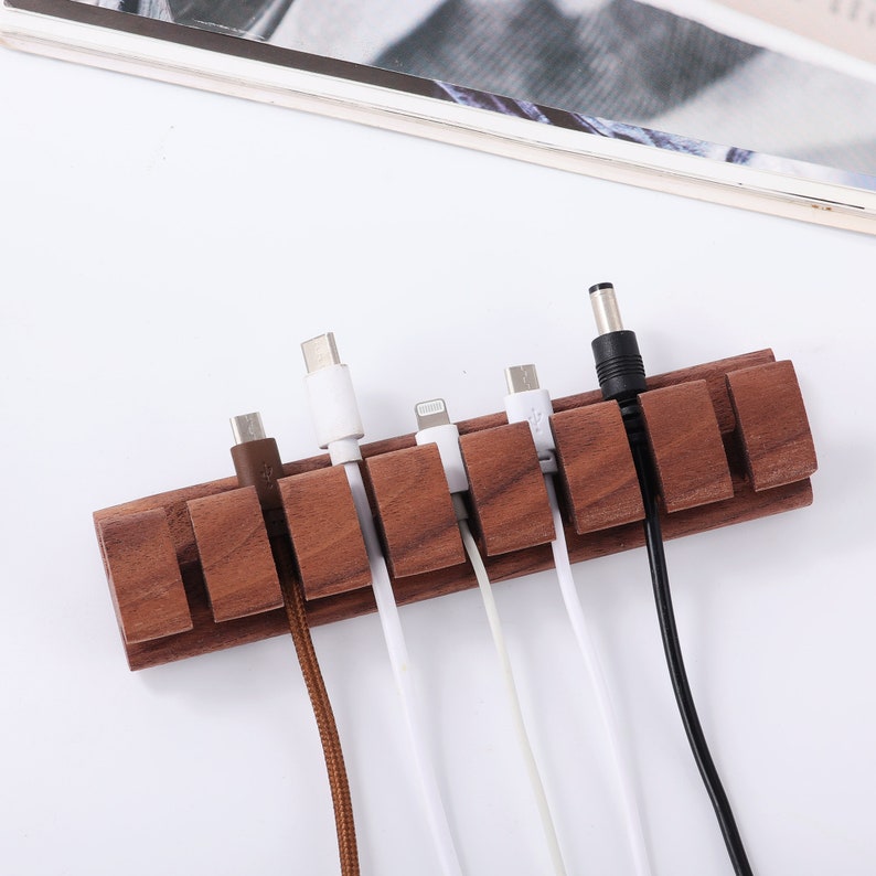 Premium Wooden Cable and Cord Organizer For Desk, Desk Cable Management, Multiple Slots Cable Holder image 1