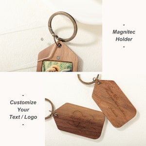 Personalized Walnut Wood Keychain with Photo Frame and Custom Message, Drive Safe Keychain, Memorial Keychain Sets for Gift image 7