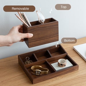 Personalized Premium Walnut Desk Organizer with Multi-Compartments Storage, Desktop Office Organizer for Stationery and Accessories image 7