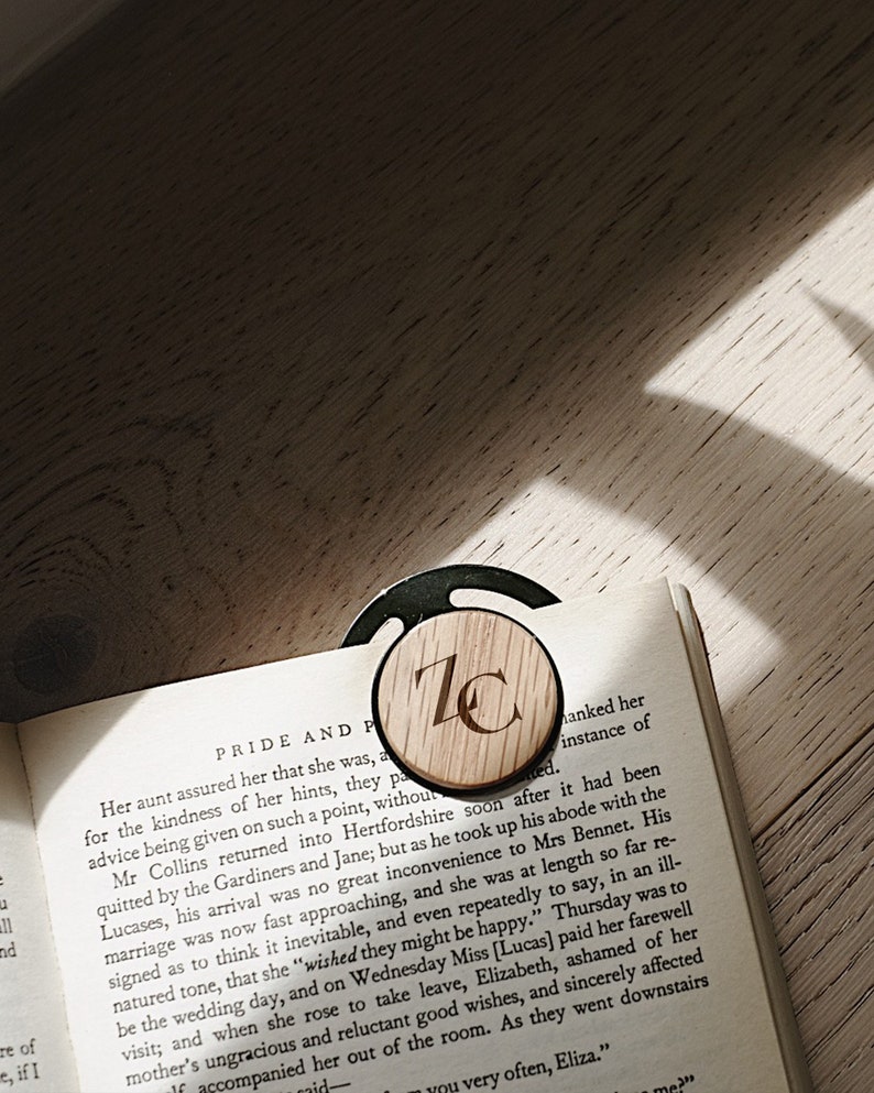 Personalized Bookmark Set of 2, Walnut & Steel Round Bookmark, Paper Clips, Gift for Book Lover, Custom Bookmarks, Back to School Gift, image 1