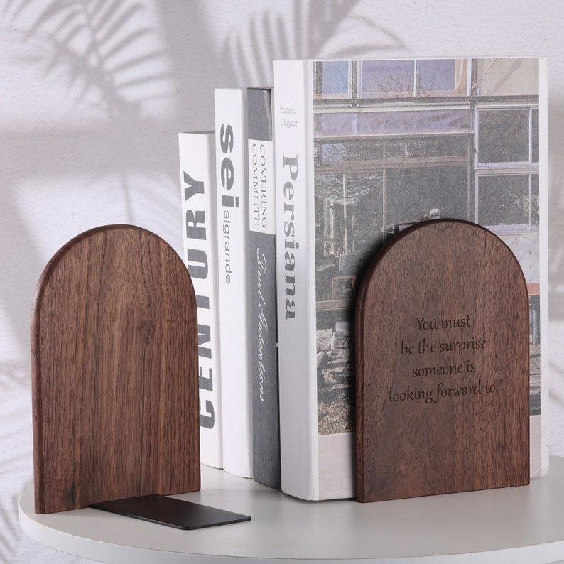 Personalized Wooden Bookends, Pair of Bookends for Shelves, Desk Book End For Heavy Duty Book, Non-Slip Bookends, Custom Book Storage image 3